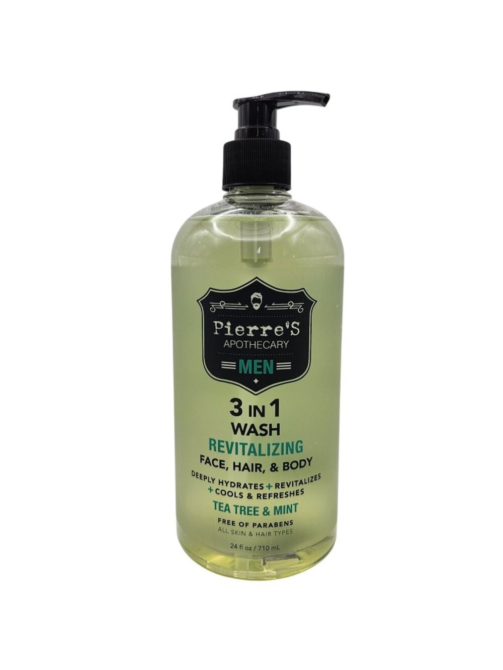 Pierres Apothecary Mens 3 in 1 Wash For Face Hair & Body Tea Tree And Mint 24oz